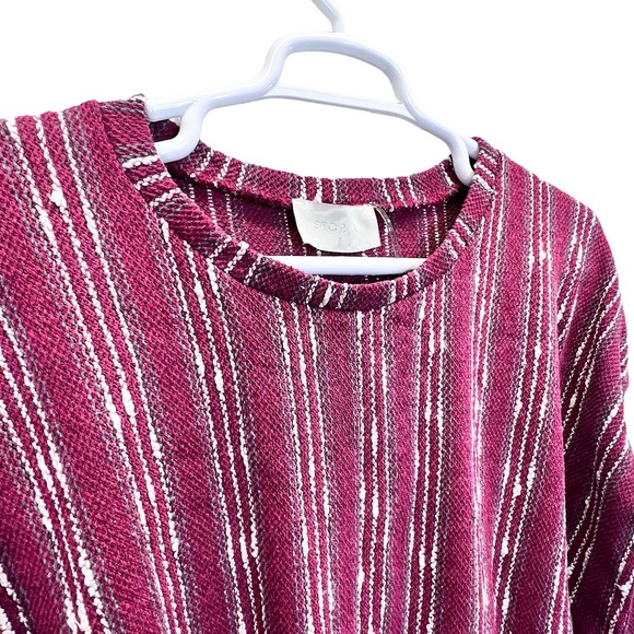 STORIA Cropped Top Size L Crop Long Sleeve Stripes Pullover Round Neck Raw Edge - Picture 6 of 10